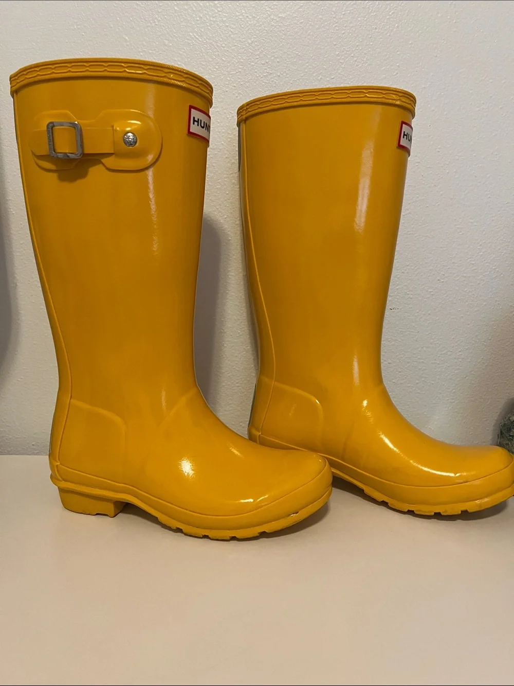 Hunter Girls Glossy Yellow Tall Rain Boots